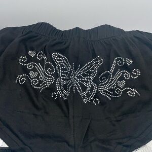 Small Black Shorts with silver Rhinestone Butterfly Design